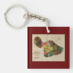Vintage Antiquarian-Hawaii Übersichts-Karte Mauis Schlüsselanhänger