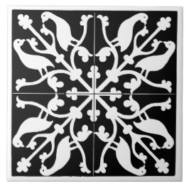Vintage Antique Black and White Bird Pattern Fliese
