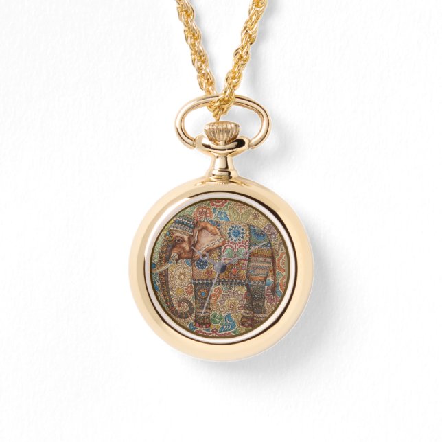 Vintage, Antique Elephant,Batik Pattern Armbanduhr (Vorderseite)