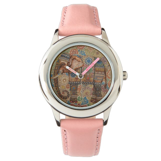 Vintage, Antique Elephant,Batik Pattern Armbanduhr (Vorderseite)