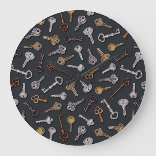 Vintage & Antique Keys Große Wanduhr (Vorderseite)
