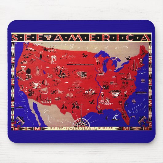 Vintage Antique Map USA, USA Mousepad (Vorne)
