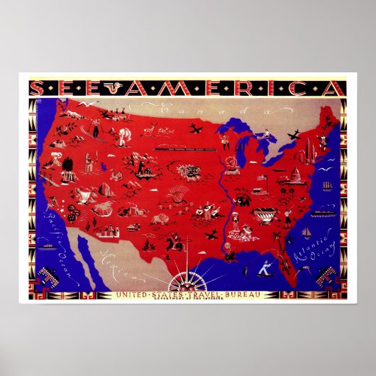 Vintage Antique Map USA, USA Poster (Vorne)