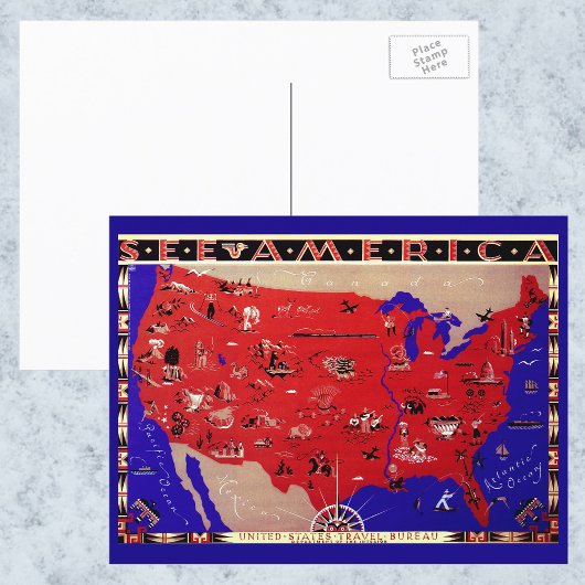 Vintage Antique Map USA, USA Postkarte