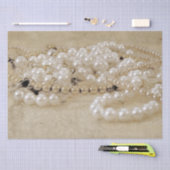 Vintage Antique Sepia Brown White Pearls Textur Seidenpapier (Handwerk)