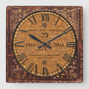 Vintage Antique Wedding Anniversary Quadratische Wanduhr