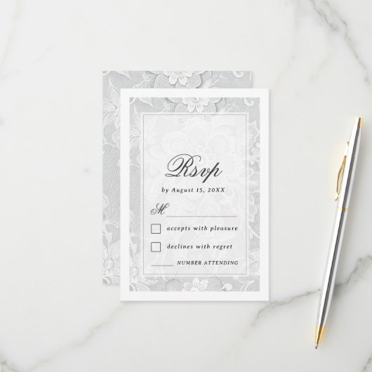 Vintage Antique White Lace Wedding RSVP Karte (Vorderseite/Rückseite Beispiel)