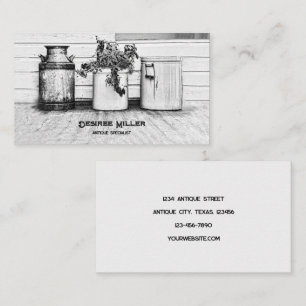 Vintage Antiquitätengeschäfte in Schwarz und Weiß Visitenkarte