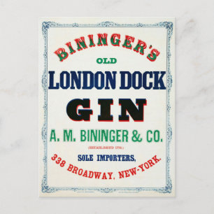Vintage-Anzeige für Bininger's Old London Dock Gin Postkarte