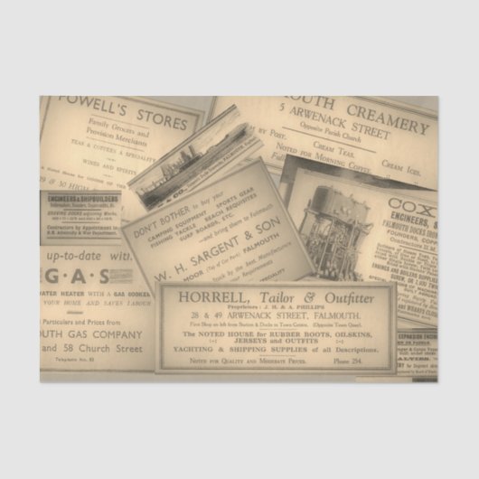 Vintage Anzeigen Seidenpapier (Vorderseite)