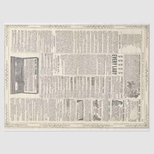 Vintage Anzeigen-Seite Seidenpapier (Vorderseite)