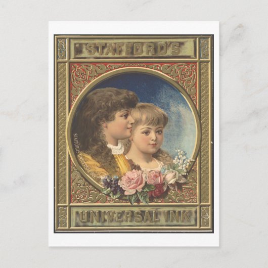 Vintage Anzeigetafel mit Universeller Tinte Postkarte (Vorderseite)