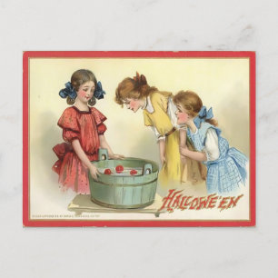Vintage-Apfel-Angeln Halloween Postkarte