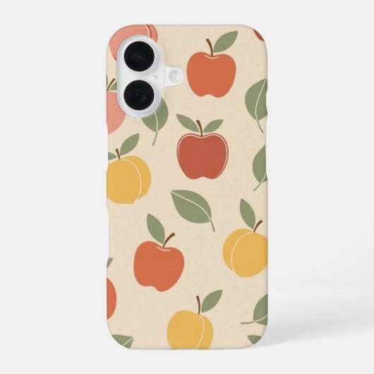 Vintage Apfel- und Pfirsichmuster iPhone 16 Hülle (Rückseite)
