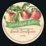 Vintage Äpfelkonfitüre bewahrt Zuhause-Konservenet Runder Aufkleber<br><div class="desc">Hübsche Vintage Äpfel oder Obstbaum,  die auf diesem Etikett für Ihre Konfitüren und Konserven stehen,  personalisiert mit Ihrem Namen,  Lebensmitteltitel und anderen Texten,  perfekt für die Konservierung von Zuhause und Geschenk.</div>
