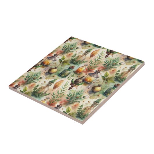 Vintage Apothekarflaschen Muster (1) Fliese (Seite)