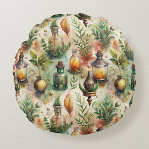 Vintage Apothekarflaschen Muster (1) Rundes Kissen