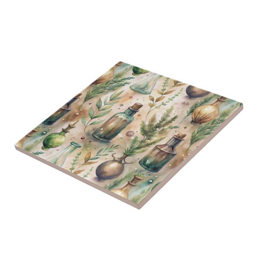 Vintage Apothekarflaschen Muster (3) Fliese (Seite)