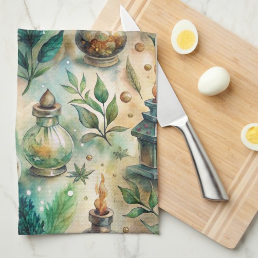 Vintage Apothekarflaschen Muster (4) Geschirrtuch (Viertel Falte)