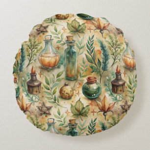 Vintage Apothekarflaschen Muster (6) Rundes Kissen
