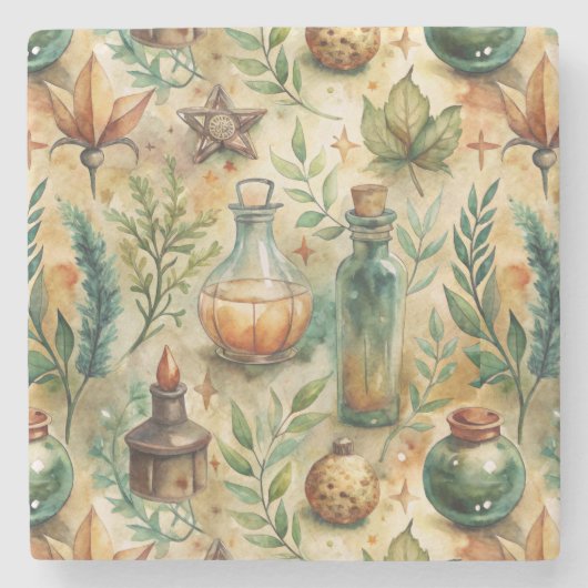 Vintage Apothekarflaschen Muster (6) Steinuntersetzer (Vorderseite)
