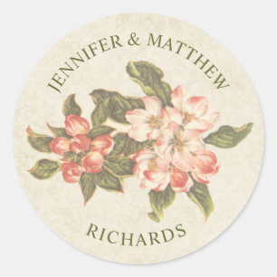 Vintage Apple-Blossom-Hochzeit   Name Runder Aufkleber