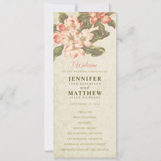 Vintage Apple Blossom Hochzeitsprogramm Einladung (Vorderseite)