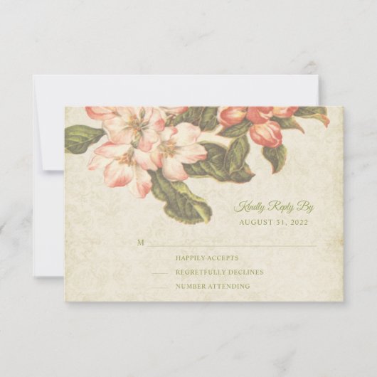 Vintage Apple Blossom Wedding RSVP Card Karte (Vorderseite)