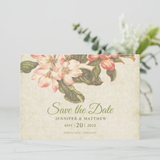 Vintage Apple Blossom Wedding Save the Date Card (Stehend Vorderseite)
