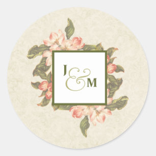Vintage Apple-Blüten-Hochzeit Initialen Runder Aufkleber