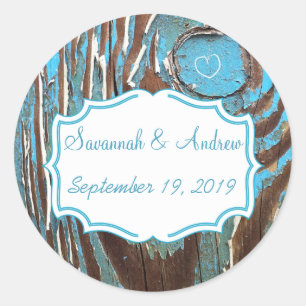 Vintage-Aqua-Altes-Scheunenholz-Save-the-Date-Sieg Runder Aufkleber