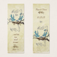 Vintage Aqua Bird Hot Pink Blooms Wedding Tags