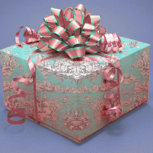 Vintage Aqua Blaues Blumenmuster Französische Toil Geschenkpapier