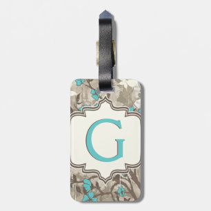 Vintage Aqua-Blume Blumengrunge Monogramm Gepäckanhänger
