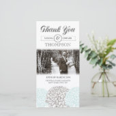 Vintage Aqua-Blume Vielen Dank für Ihre Hochzeitfo Dankeskarte (Stehend Vorderseite)