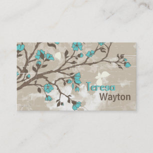 Vintage aqua Blumen floral grunge taupe Visitenkarte