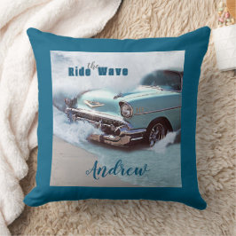 Vintage Aqua Car "Ride The Wave" Quote Ocean Beach Kissen