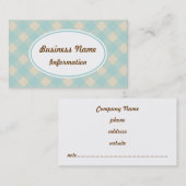 Vintage Aqua Gingham Business Card Visitenkarte (Vorne/Hinten)