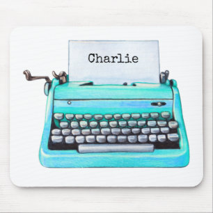Vintage Aqua Schreibmaschine Retro Personalisiert  Mousepad