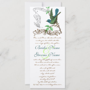 Vintage-Aqua- und Grün-Liebesvogel-Hochzeitseinlad Einladung