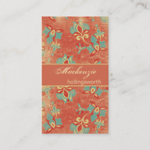 Vintage Aqua- und Tangerine-Blumen Visitenkarte