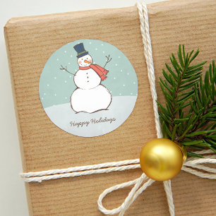 Vintage Aqua Winter Schneemann Frohe Feiertage Runder Aufkleber