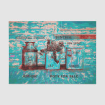 Vintage Aquamarine Beige Rustikale Ephemera Art Ju