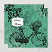 Vintage Aquamarine Bicycle Bridal Dusche Einladung (Vorne/Hinten)