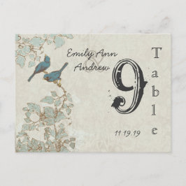 Vintage Aquamarine Birds Damask Hochzeit Tischnumm Postkarte