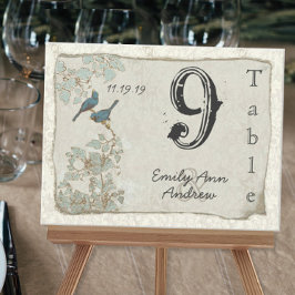Vintage Aquamarine Birds Damask Hochzeit Tischnumm Postkarte