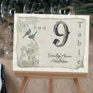 Vintage Aquamarine Birds Damask Hochzeit Tischnumm Postkarte