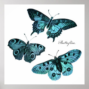 Vintage aquamarine blaue poster