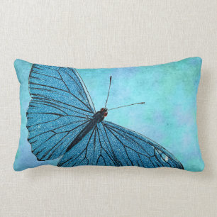 Vintage aquamarine blaue Schmetterling 1800s Lendenkissen