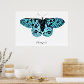Vintage Aquamarine Blauer Schmetterling-Illustrati Poster (Küche)